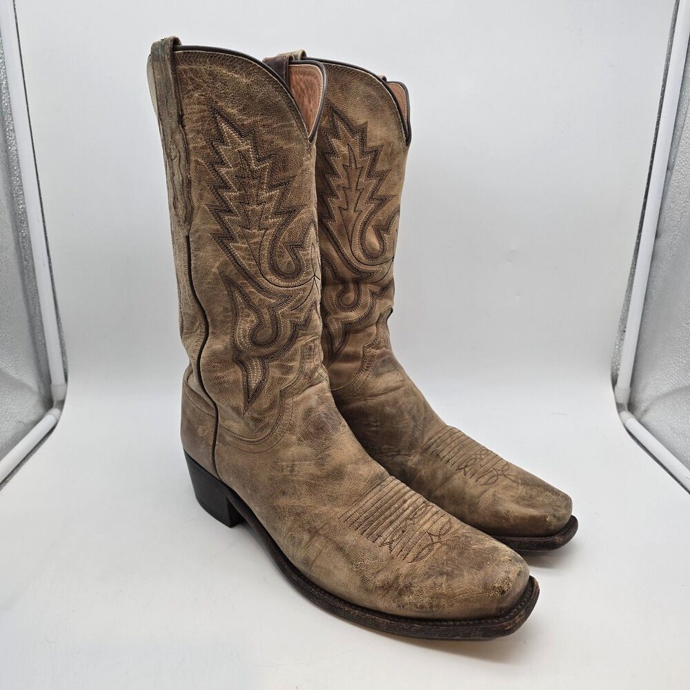 Men’s Lucchese Square Toe Western Boots M1008.74 Tan Mad Dog Goat Size 11.5 D